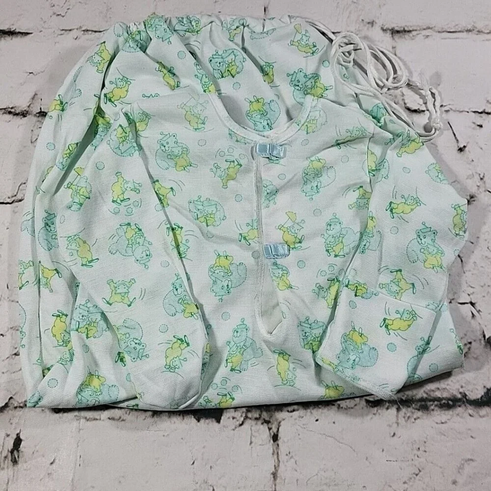 Vintage 70s Carters Layette Gown Sack Newborn Clowns Bears White Blue‎ Yellow